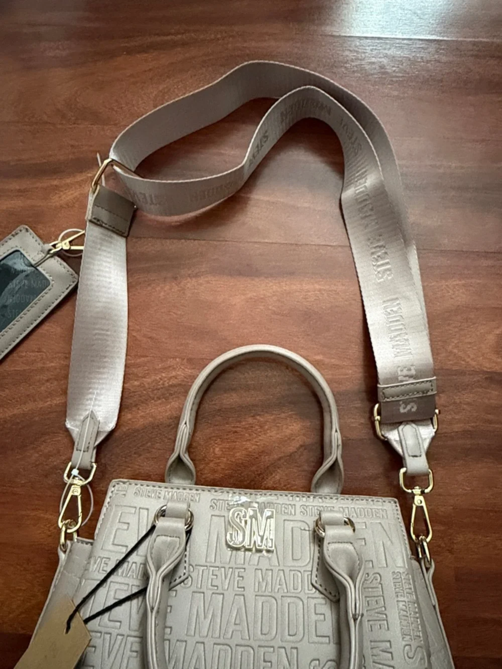 Steve Madden Blush Embossed Satchel with Wide Logo Strap